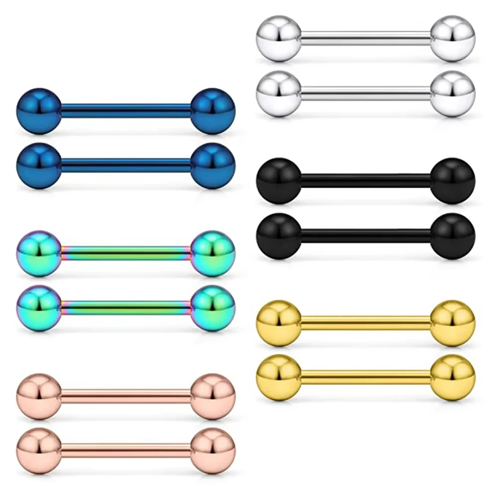 2PCS 14G Silicone Bar Surgical Steel Ball Barbell Tongue Ring Stud Piercing Pin Fashion Jewelry 12mm 14mm 16mm 18mm
