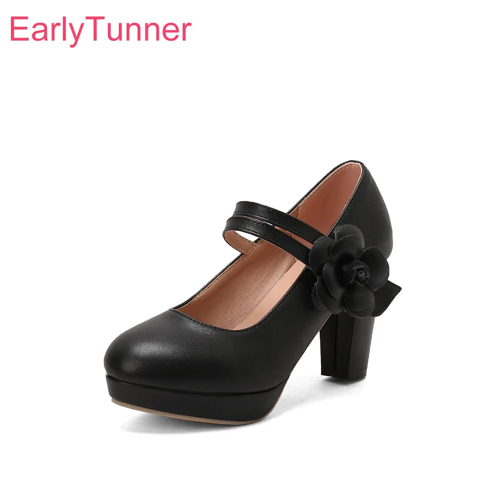 

2026 Summer Mature Women Platform Pumps High Chunky Heels Lady Dress Shoes Large Small Plus Size 11 33 44 48 Non-slip