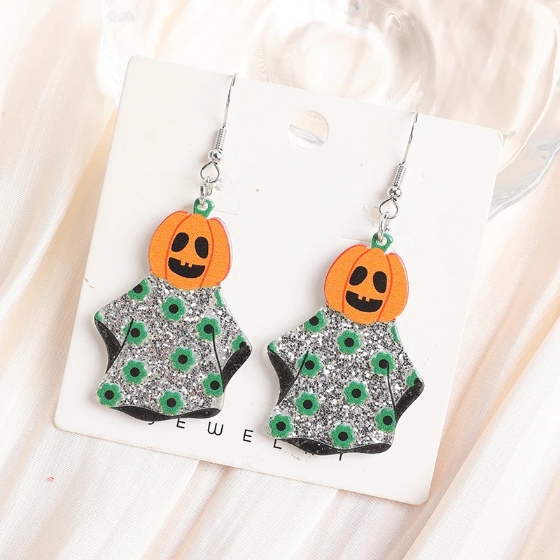 1Pair Halloween Woman Dangle Earrings Acrylic Pumpkin Ghost Drop Earrings For Girl Holiday Birthday Gift