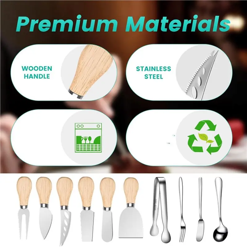 J1UL1N Wooden For Cheese Spreader Knive Set, Charcuterie Board Accessories For Cheese Kit, For Cheese Knife Wood Handle Butter K