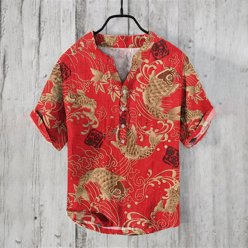 2025 Spring/Summer Men's and Women's Shirts Independent Casual Fish Pattern Hawaiian Style Printed Shirts Men's Tops