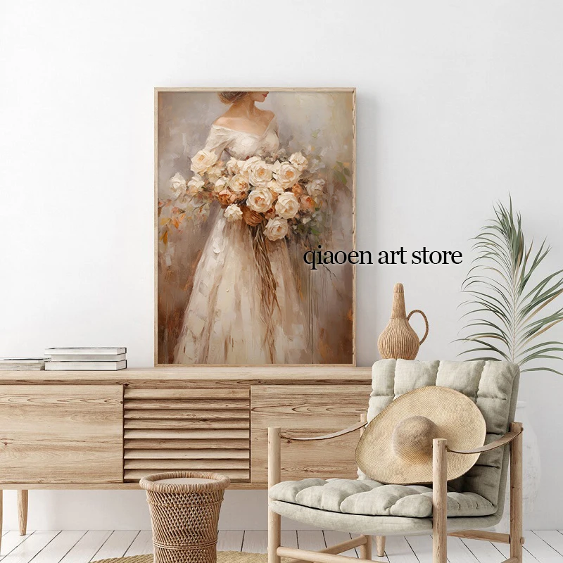 Elegant Woman White Skirt Wedding Dress Bride Vintage Poster Print Canvas Painting Wall Art Picture for Living Room Home Decor