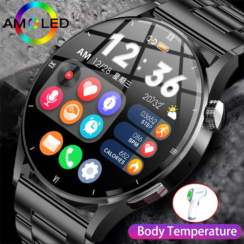 

FOXBOX AMOLED HD Screen Watch For Men Smart Watch Body Temperature Detection Ai Smart Voice Smartwatch Waterproof Bluetooth Call