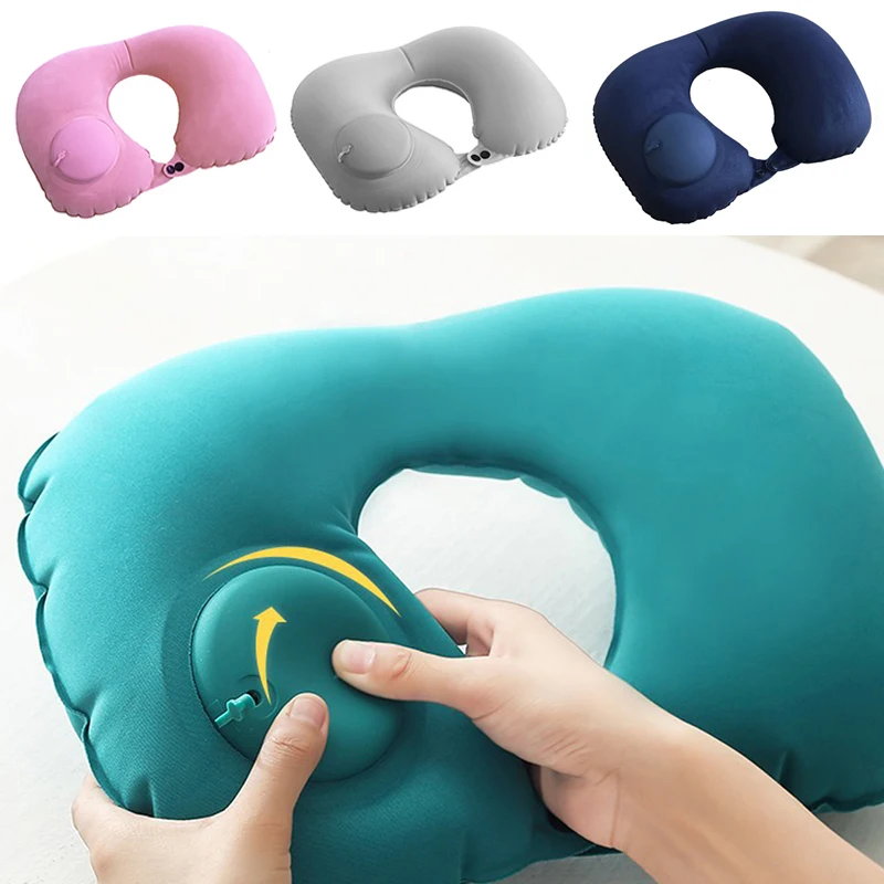 Travel Portable Press-inflatable Neck Cushion Pillows Foldable Compression U-SHape Pillow  Airplane Car Rest Pillow