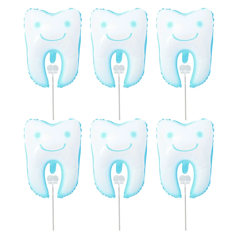 6 Pcs Baby Christening Balloons Bathroom Decorations Blue Tooth Dining Table Decorate Birthday Party Graduation Teeth Cute