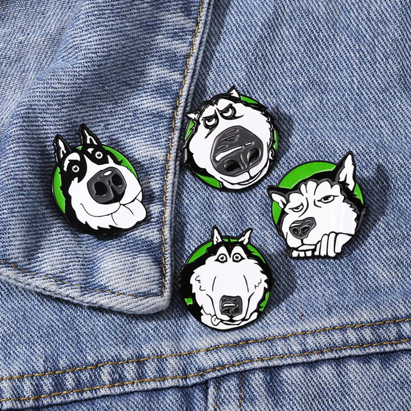 Nose Black and White Cute Sleepy Pet Dog Cartoon Animal Badge Punk Pins Jewelry Accessories Gift Cute Husky Dog Enamel Pin Big