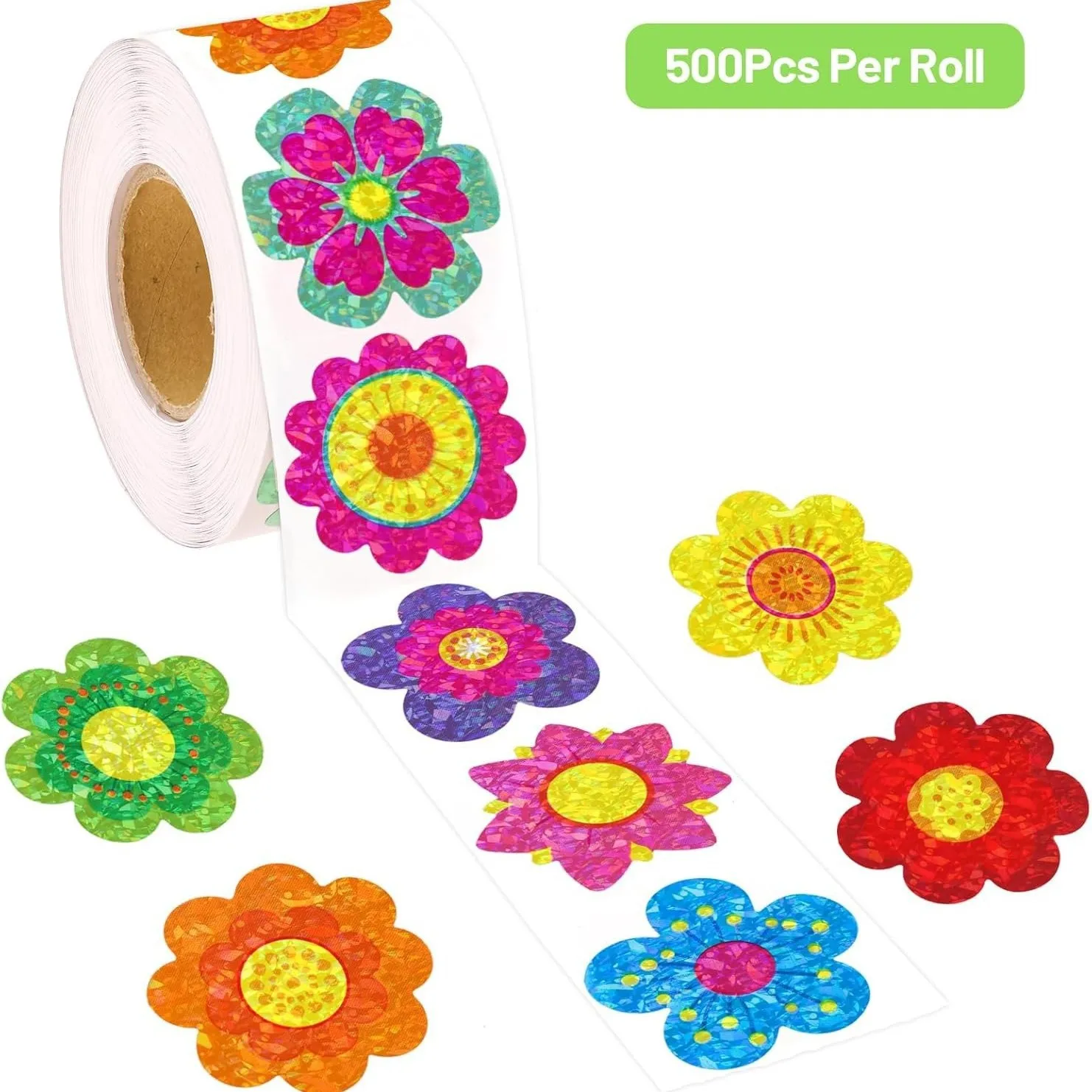 500Pcs/ 1Roll Flower Shaped Laser Beautiful Flowers Sticker Decoration Gift Box Sticker Label Stationery Sticker