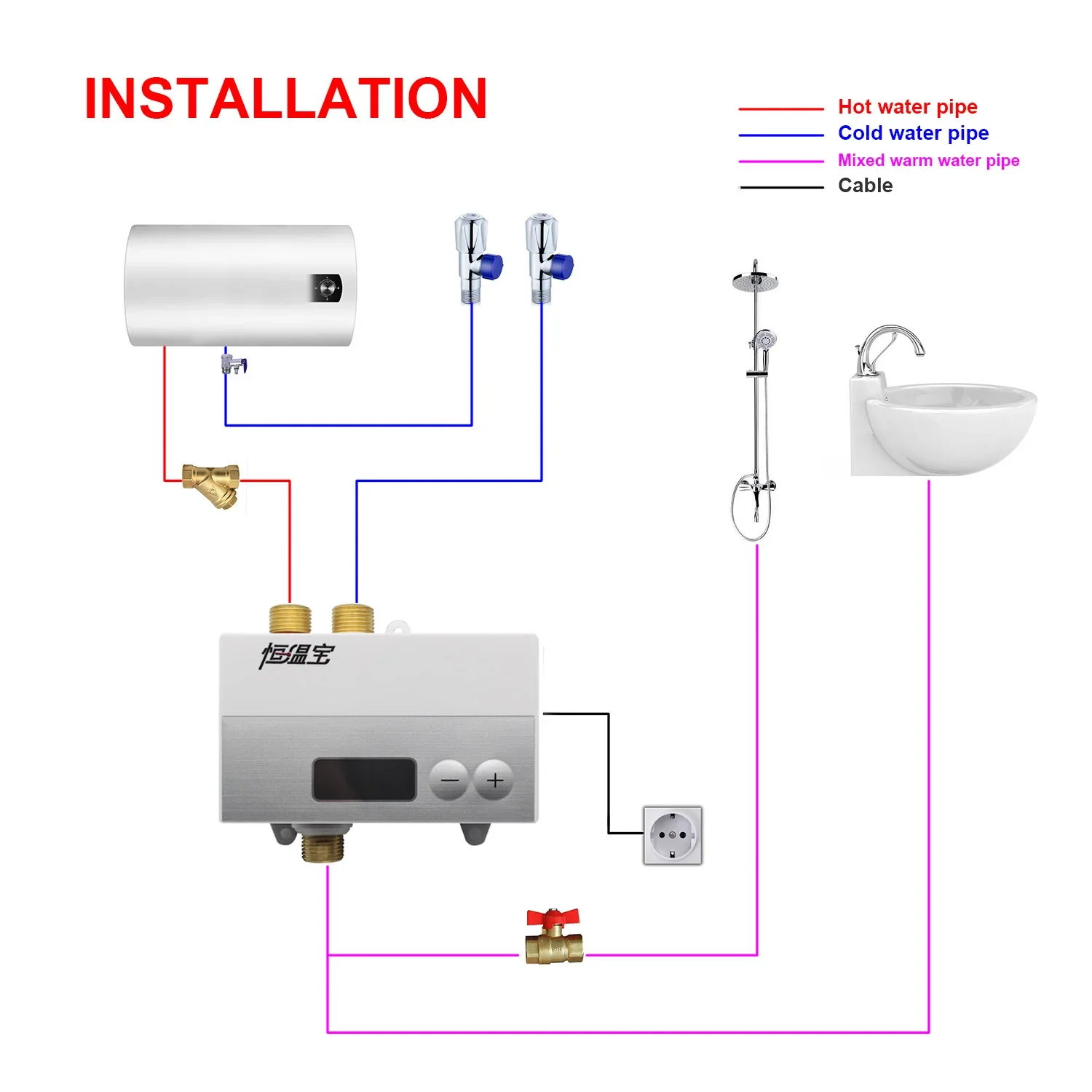 Constant temperature faucet  Temperature Mixing Valve  for Solar water heater  Electronic smart mixing valve