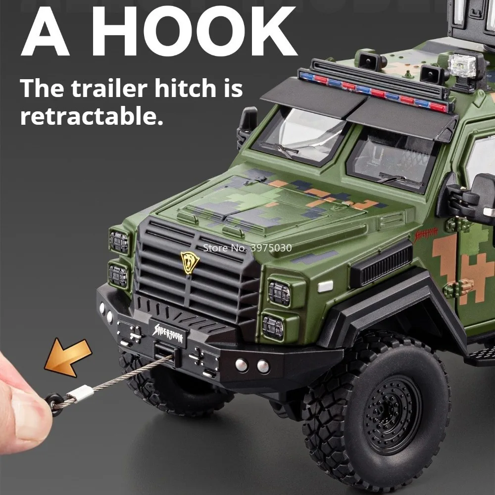 1:24 Scale Sabertooth Toys Models Cars Doors Can Opened Armored Vehicles Wheel Pull Back Miniature Off-road Office Table Decor
