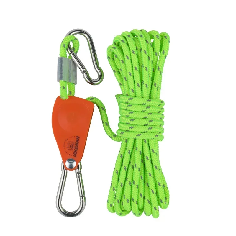 5M 6MM Tent Adjustable Rope Fastener Fixed Buckle Pulley Tensioner Ratchet Hangers Lights Lifting Camping Awning Wind Rope 