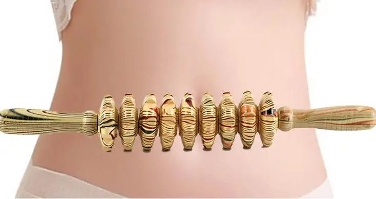 Rodillo de masaje multiusos para todo el cuerpo, equipo de masaje de abdomen, cintura y vientre, nueve rondas de madera