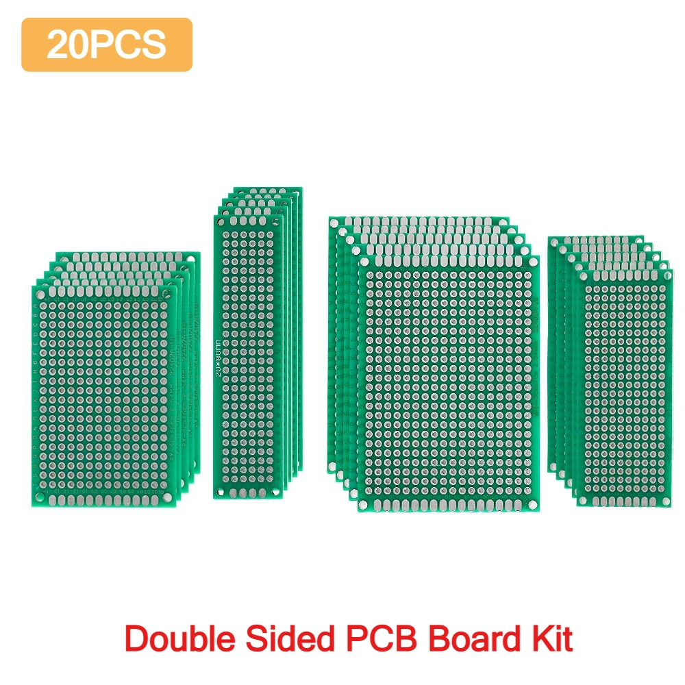 

20Pcs PCB Double Side Circuit Board Kit Green 2x8cm 3x7cm 4x6cm 5x7cm Universal Experiment Boards for DIY Electronics Prototype
