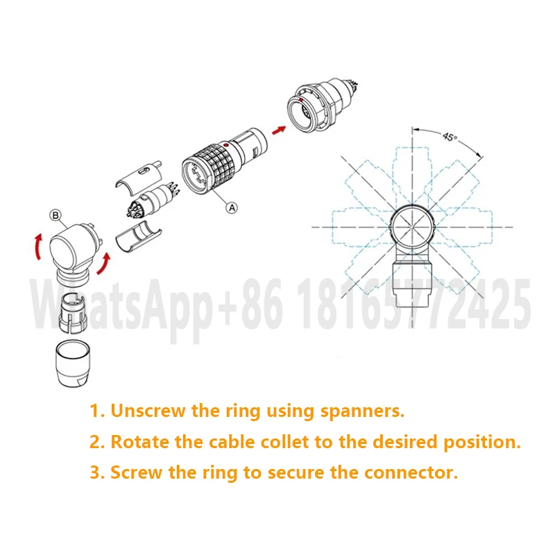 0B.1B.FSG.EGG.EEG.ECG. Plug and socket 360 ° adjustable angle, black, silver metal push-pull self-locking connector
