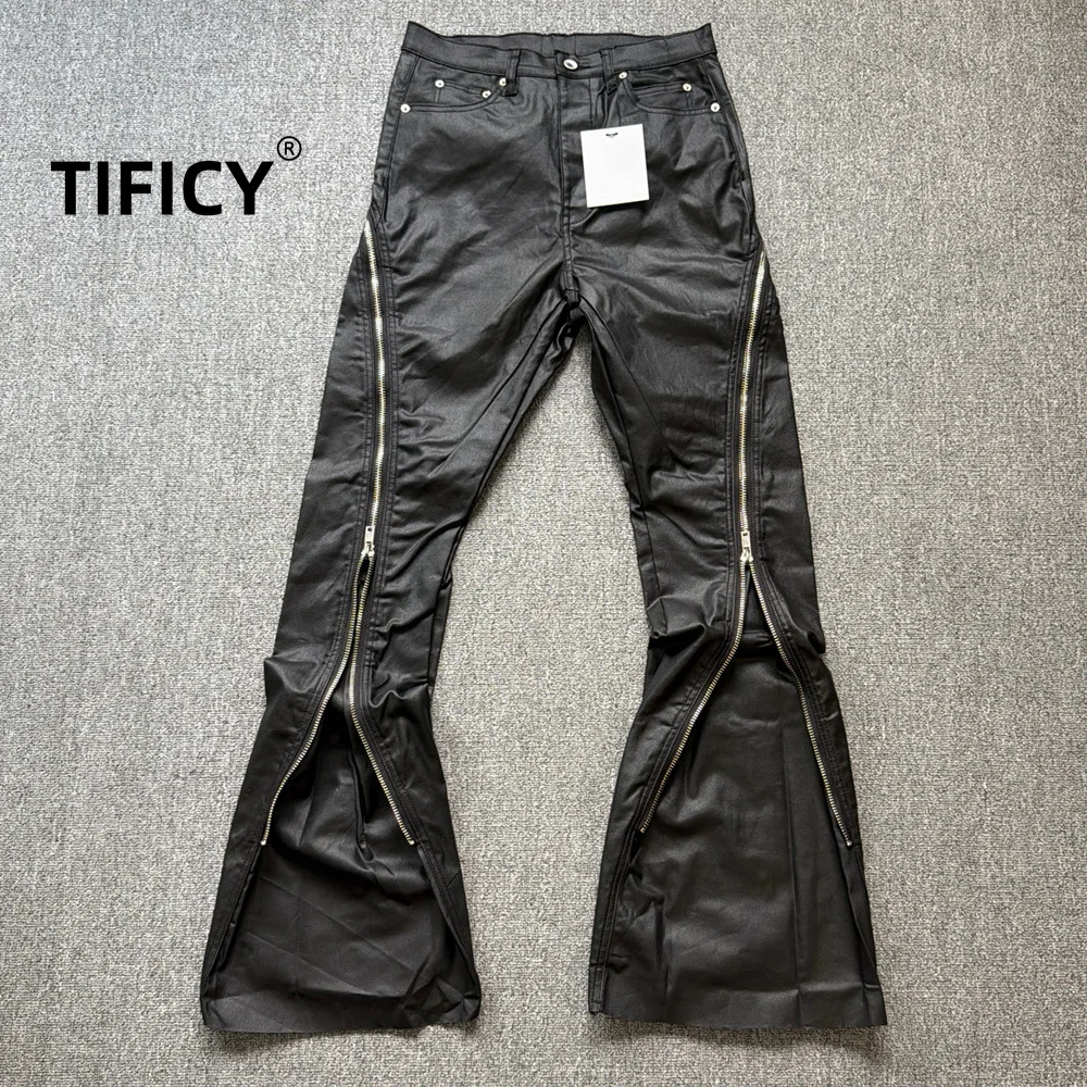 High Street RO Dark Style Pants Men's Spiral Track Zipper Coating Wax Surface Floor Down Flared Versatile Casual Pants