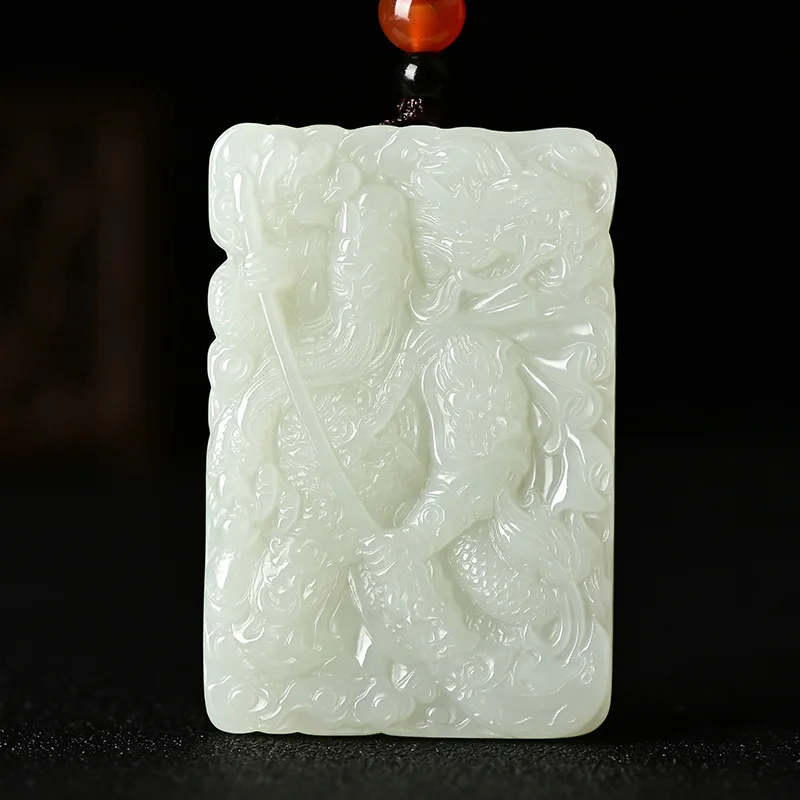 

Fine Jewelry Natural Hetian Nephrite Jade Double Sided Carved Guan Gong Pendant For Men And Women
