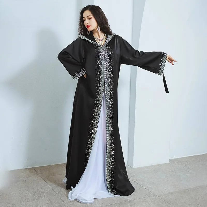 Customized New Belly Dance Costume Performance Waiting Dress Competition Preparation Windproof Warm Coat Waiting Cloak Robe Blue