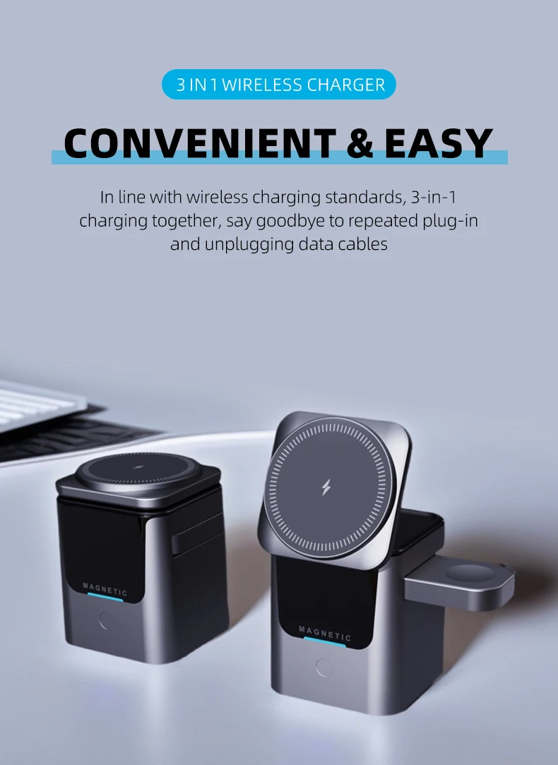 Magnetic 3 in 1 Wireless Charger Station Foldable Cube 15w  Rotating Charging Holder for Apple 17 16 15 14 Pro Max