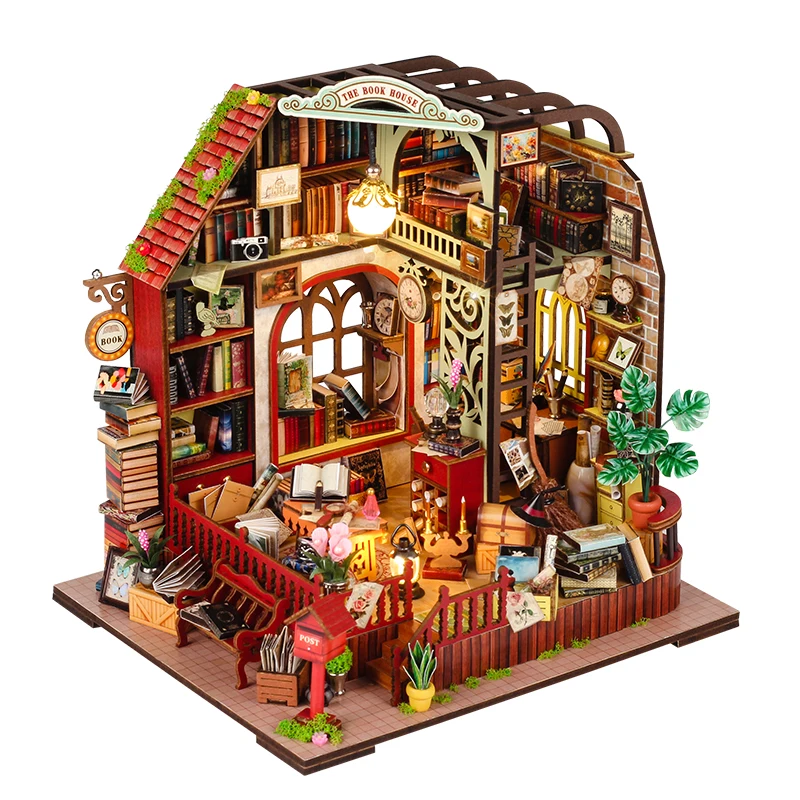 

NEW DIY Wooden The Book House Cottage Figurines Miniatures Kits Assembled Houses Casa for Friends Xams Gifts Home Decor Crafts