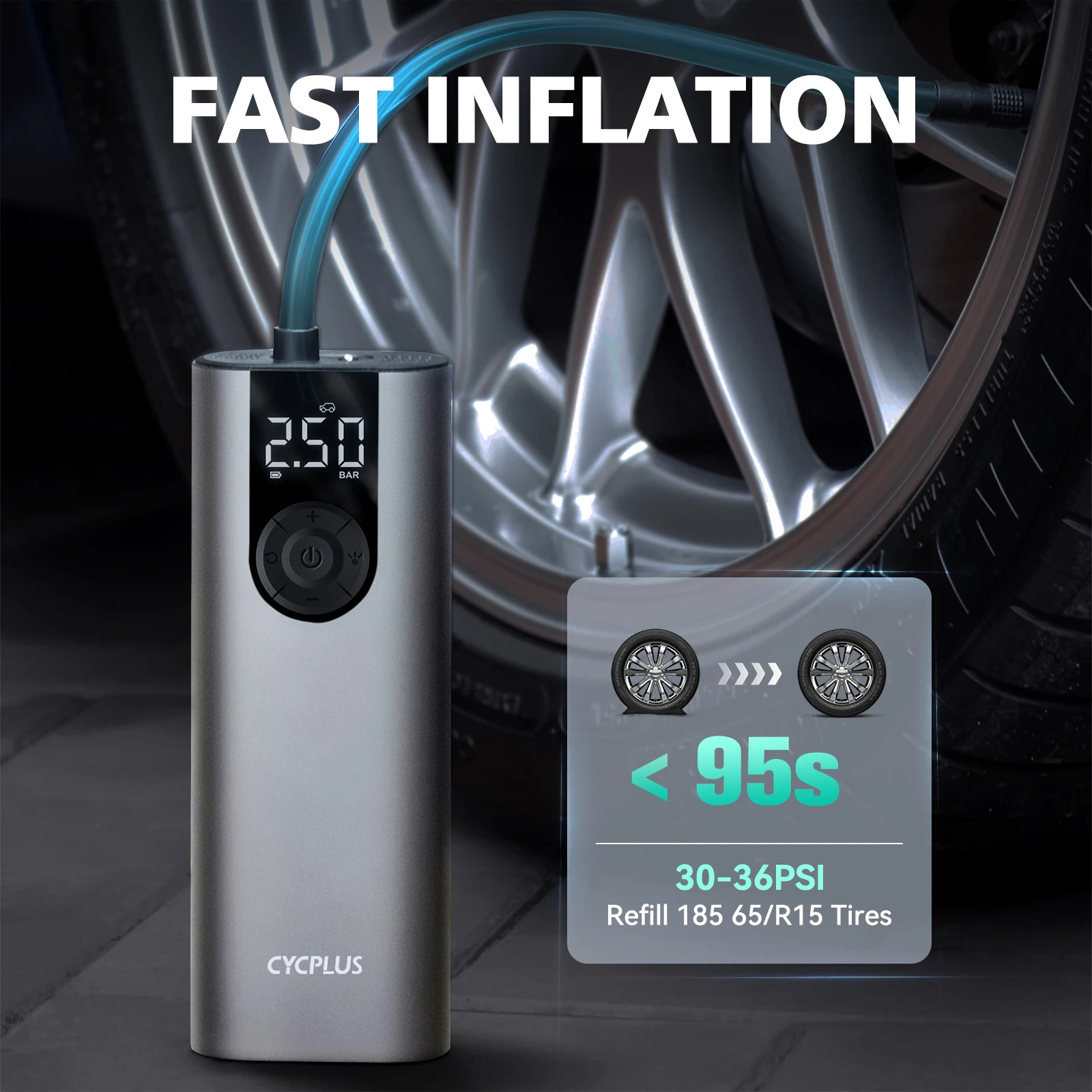 CYCPLUS A8 Mini Bicycle Tire Pump Bike Inflator Electric Air Compressor High Pressure 150PSI Battery Pump for Car Motorcycle