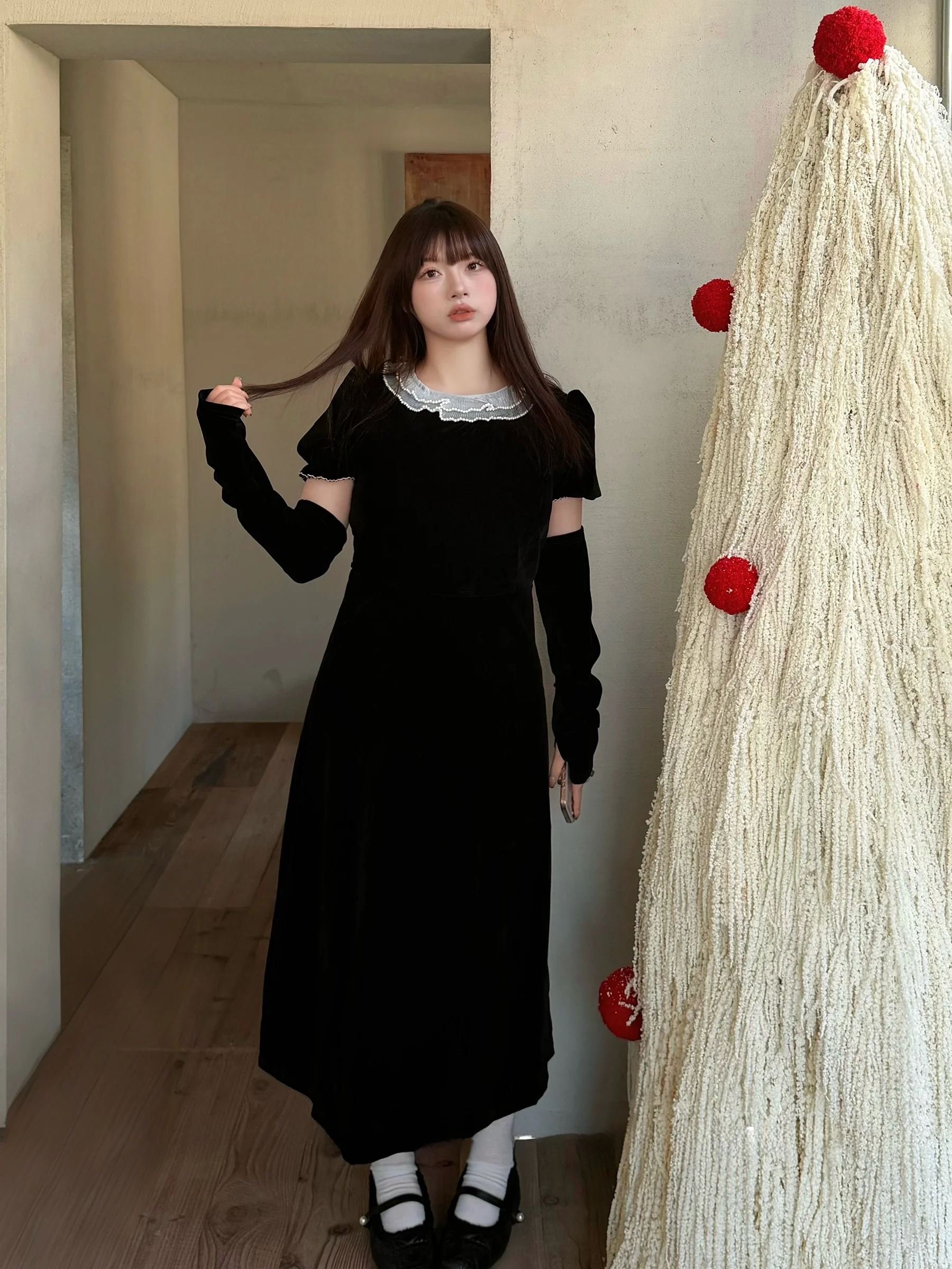 

Ulovely Bla Velvet Midi Dr plus Size Vintage Aosphere Fro for Plump Women ort Sve round Ne A-Line Dr