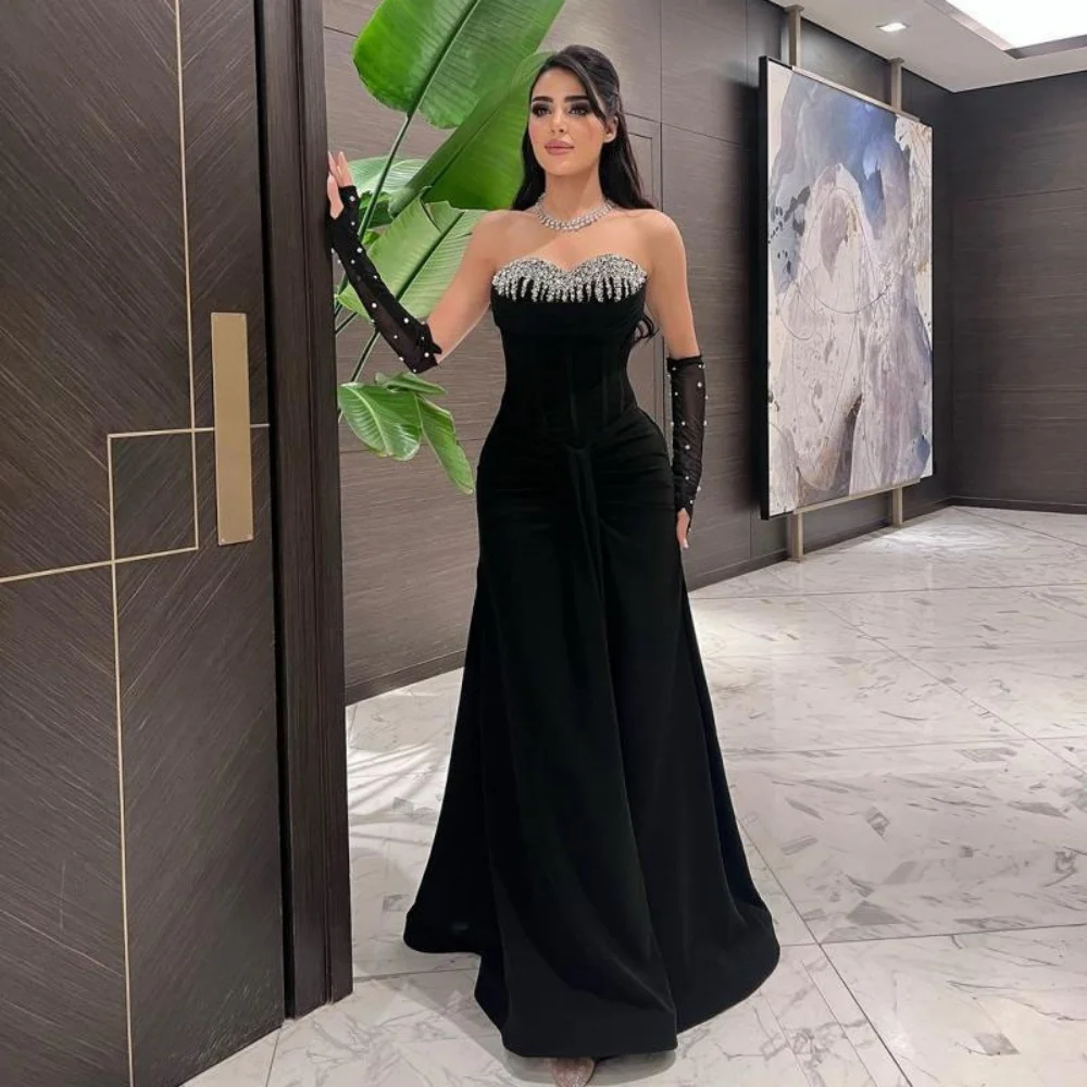 Robe de bal de forme sirène pour femmes, personnalisée, exquise, manches mi-longues, charmante, perles, robe de soirée élégante, chérie