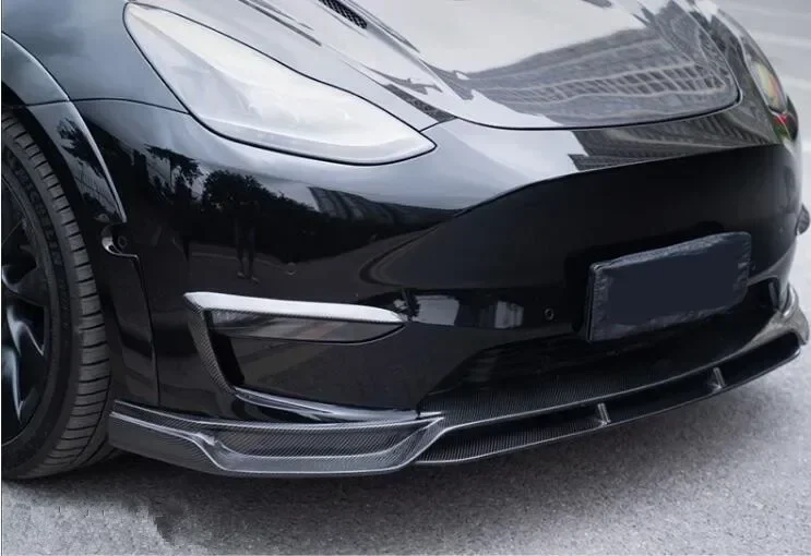 New！ Real Carbon Fiber Body Kit For Tesla Model Y 2020-2023 Front Bumper Lip Splitters Rear Diffuser Side Skirt Spoiler