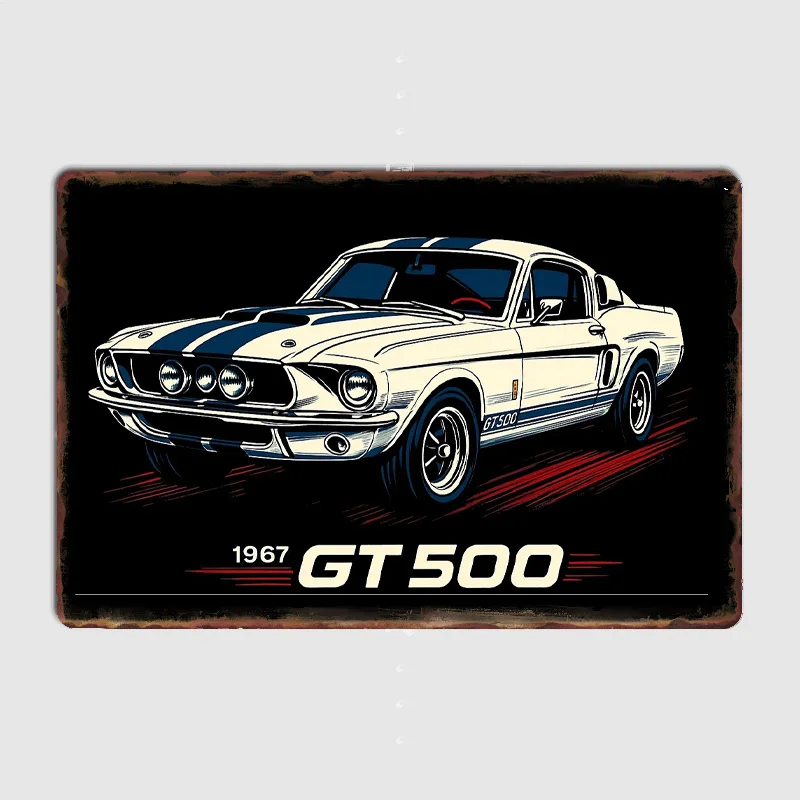 1967 Mustang Shelby GT500 Fastback Classic Car Metal Sign Poster Garage Living Room Decoration Car Club Tin Home Decor
