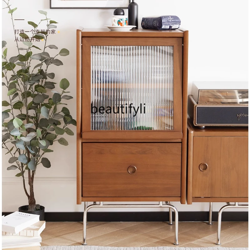 

Solid wood small side cabinet Nordic retro Japanese vertical cabinet, living room entrance storage storage chest cabinet