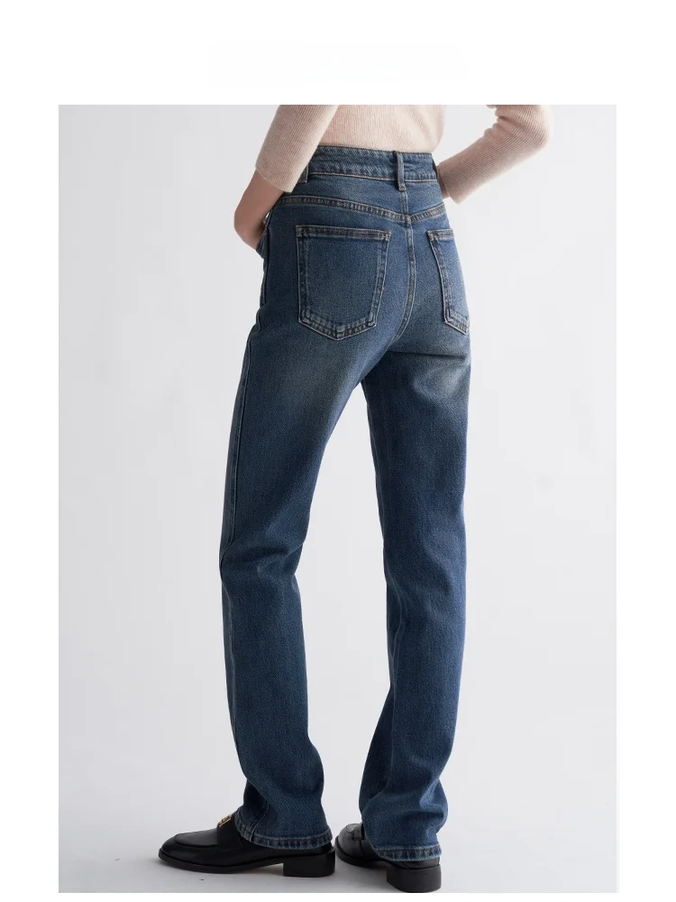 

VDH Studio High Waist Straight Leg Jeans Women's Spring Slim Fit Long Pants Blue Pear ape Body Retro Sle Lengthening Effect