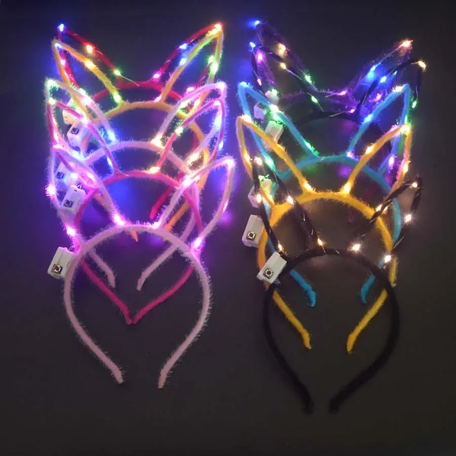 20pcs LED Light Up Bunny Rabbit Ear Headband Holiday Party Birthday Luminous Hair Band  Easter Cosplay Christmas Halloween