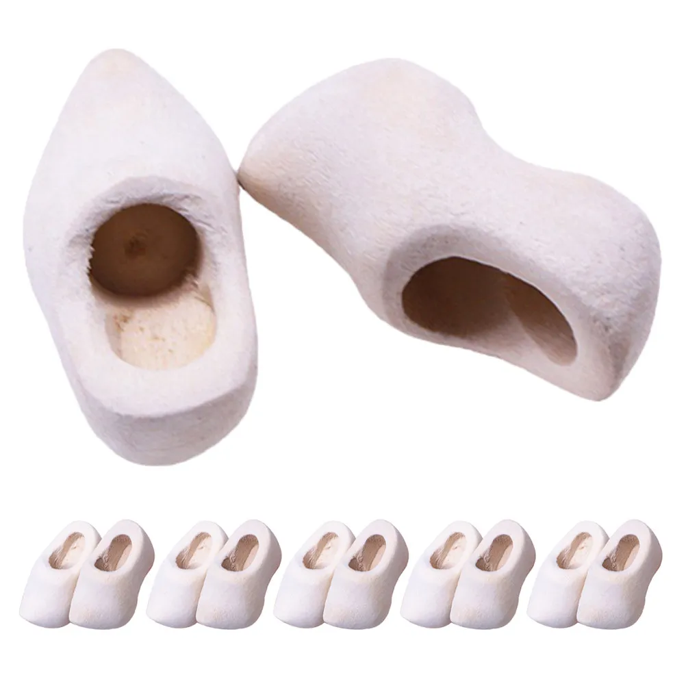 6Pairs Mini Wooden Clogs Unfinished Wood Shoes DIY Craft Accessories Miniature Shoe Accessories Dollhouse Decor