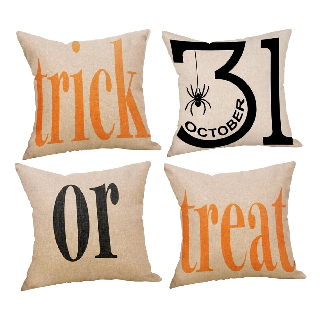 December Trick or Treat Halloween Flax Decorative Pillowcases for Couch Patio Set Of 4,18x18 Inch