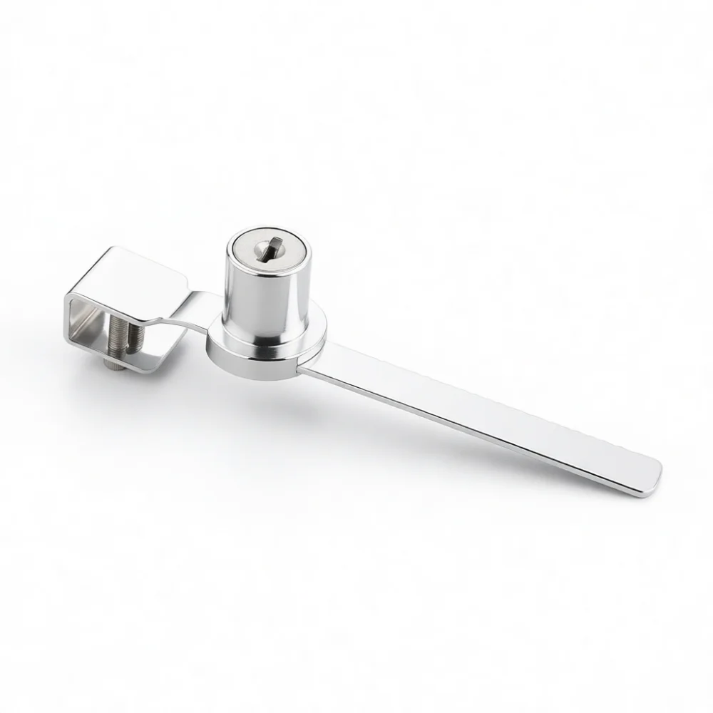 Drill Free Sliding Glass Door Lock Modern Stainless Steel Security Hardware Cabinet Showcase Latch For Furniture