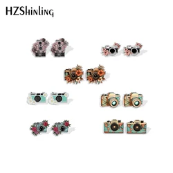 2024 New Floral Camera Stud Earring Acrylic Resin Earrings Epoxy Handmade Jewelry Gifts Friends