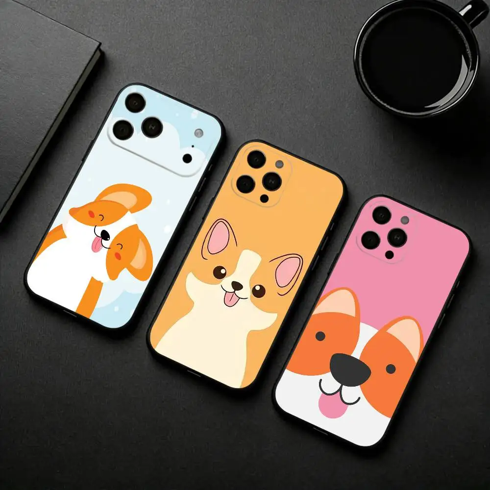 

C-Cute corgi D-dog-G Phone Case For iPhone 17pro,16,15,14,13,12,11 Plus,Pro Max,XS,Soft Silicone Black Cover