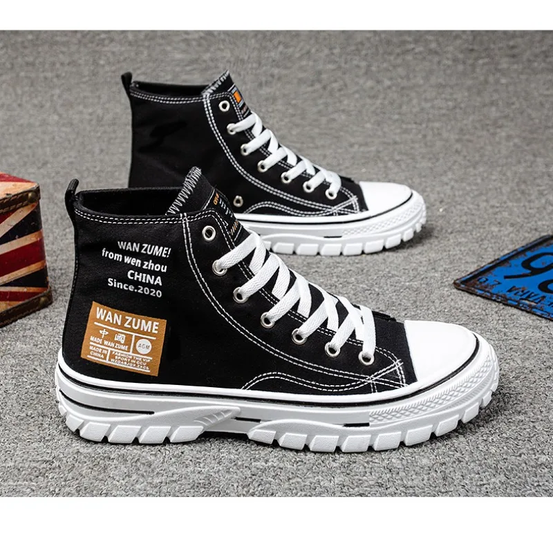 Spring Autumn Men's Trendy Casual Sports Shoes, Men Korean Version Fashionable High-top Canvas Shoes