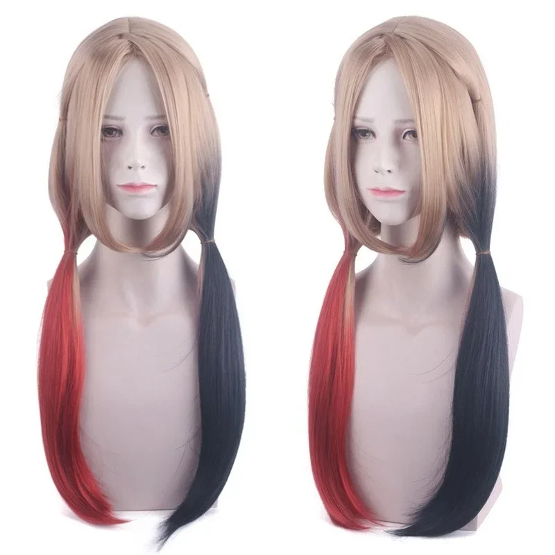 Peruca de anime palhaço cosplay para mulheres, rabo de cavalo vermelho e azul, material longo resistente a altas temperaturas, acessórios de vestir