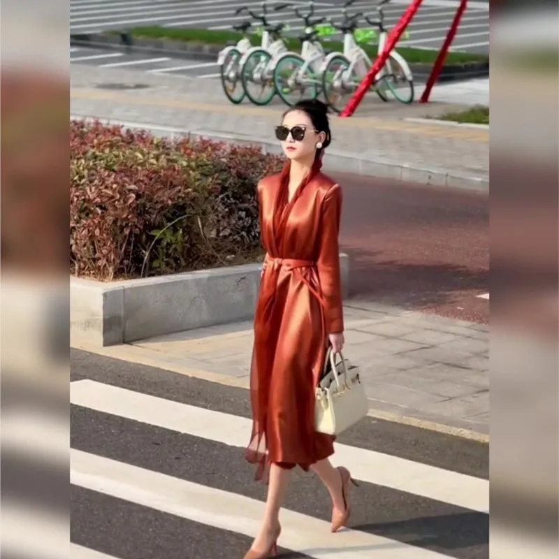 

New Style Beautiful Luxury Fashion Elegant Acetate Trench Coat for Women