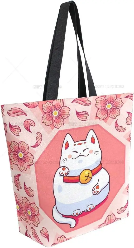 None Blossom Caicai Cat Sac d'épicerie réutilisable pour femme, grand sac à main lavable, sac fourre-tout lancé, sac à cuillère à soupe