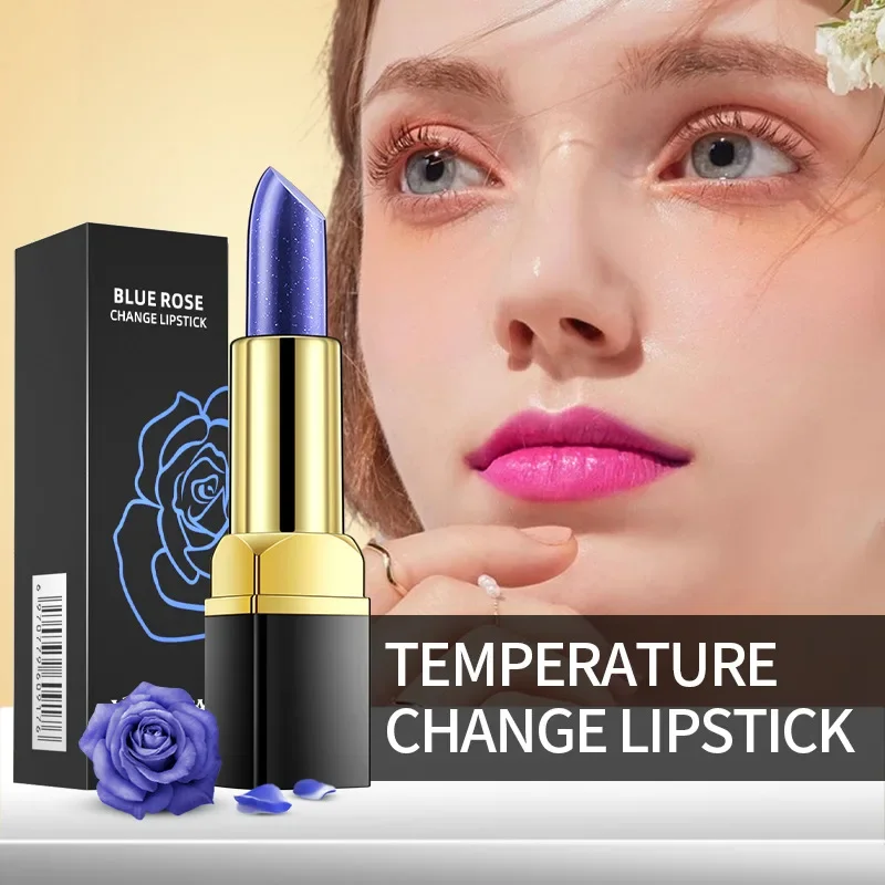 Lápiz labial que cambia de Color azul, bálsamo labial mágico que cambia de temperatura, brillo de labios cremoso rojo, Base impermeable, maquillaje, barra cosmética de belleza