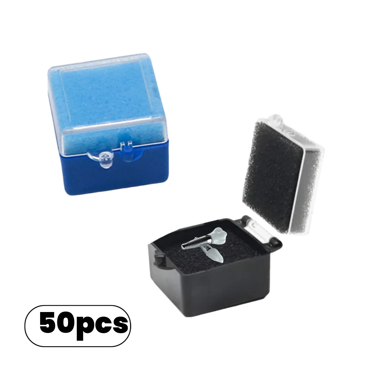 50pcs S Size Denture Sponge Retainer Case Implant Denture Crown Veneer Fake Teeth Storage Box with Foam Fake Teeth Case