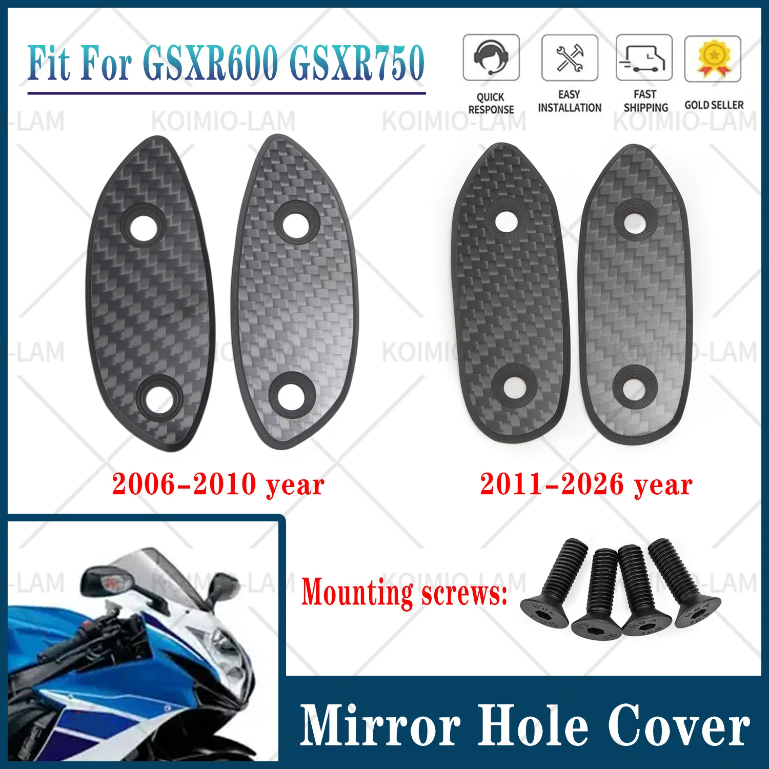 Fit For Suzuki GSXR600 GSXR750 2006 - 2026 Motorcycle Block Off Cap Base Mirror Hole Cover GSXR 600 750 2009 2010 2011