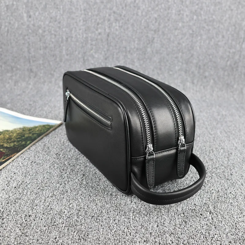 100% genuine leather hand-held bag, horizontal men's grooming bag, storage bag, portable SAC