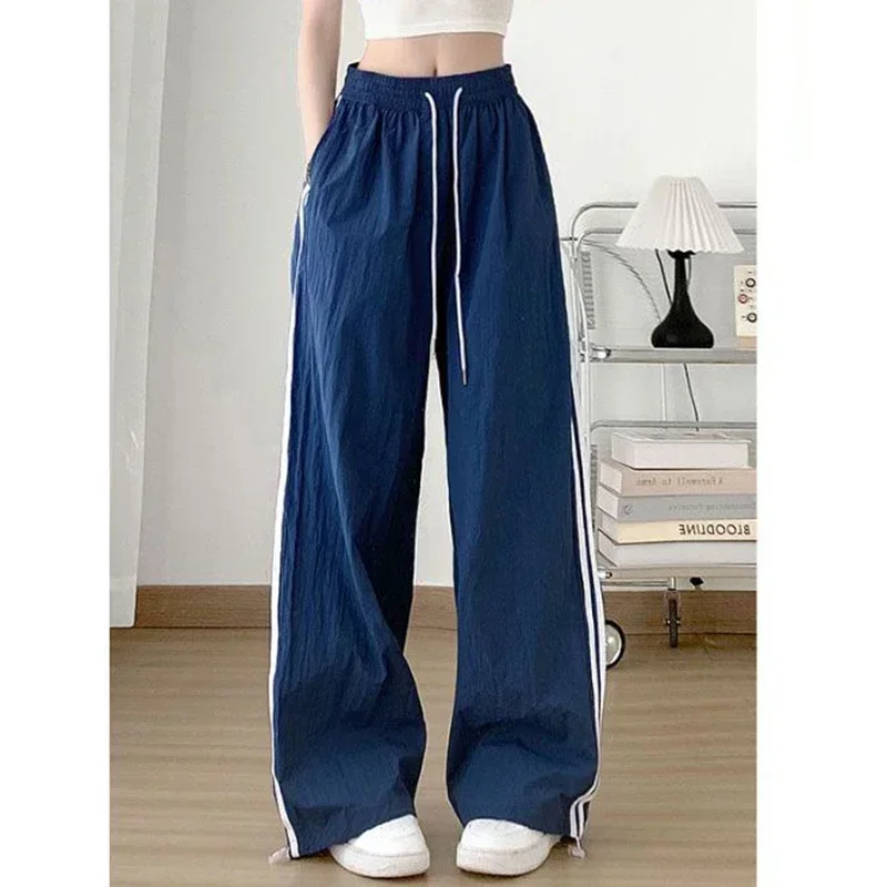 Nouveau Streetwear femmes rayé pantalon de créateur filles taille haute séchage rapide pantalon femme Chic coréen jambe droite pantalon