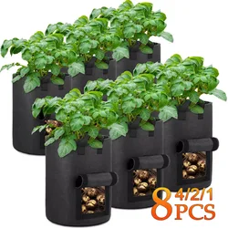 1-8PCS 5/10Gallon Felt Potato Planting Bag Large Diameter Vegetable Plant Seedling Bag Non-Woven Garden Potato Growing Bucket