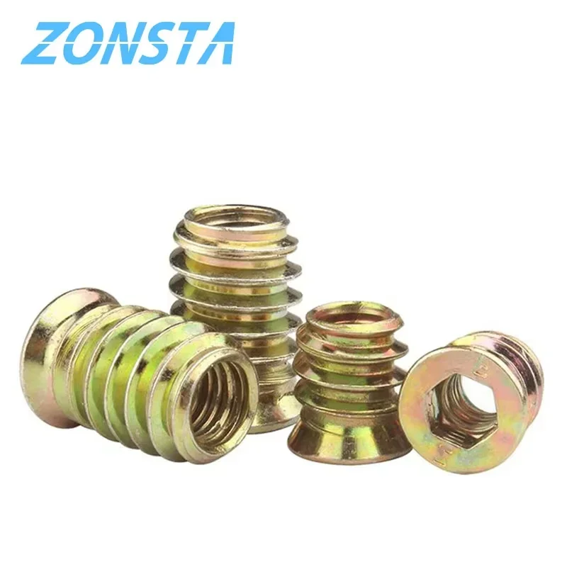 10/50pcs Zinc Alloy Iron Inside Carbon Steel Hexagon Hex Socket Drive Head Insert Nuts Threaded For DIY Wood Furniture M6 M8 M10
