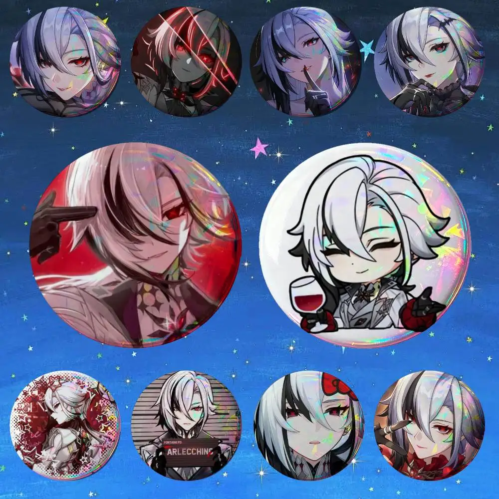 Genshin Impact Arlecchino Game Badge Tinplate Meme Round Brooch for Hat Bag Creative Lapel Jewelry Accessories Gifts