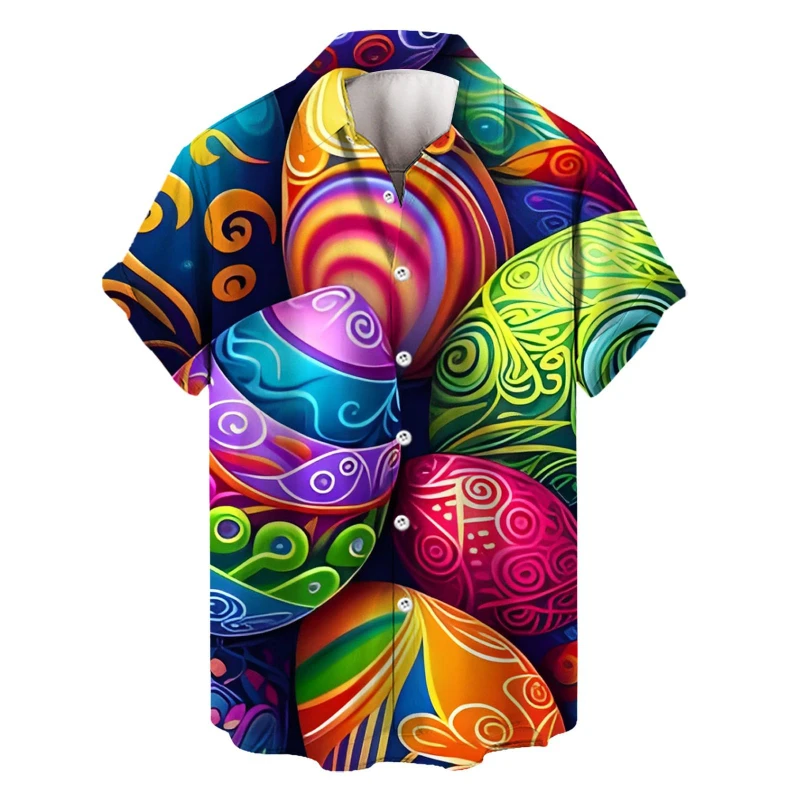 Chemises hawaïennes pour hommes et femmes, joyeux jour de Pâques, oeufs de Pâques College en 3D, chemise de plage colorée pour hommes, vêtements pour femmes, chemisier à boutons, haut Y2K
