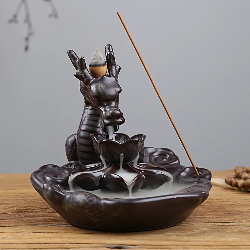 

Ceramic Handicrafts Louts Home Decor Ornaments Dragon Waterfall Backflow Incense Burner Ceramic Incense Stick Holder