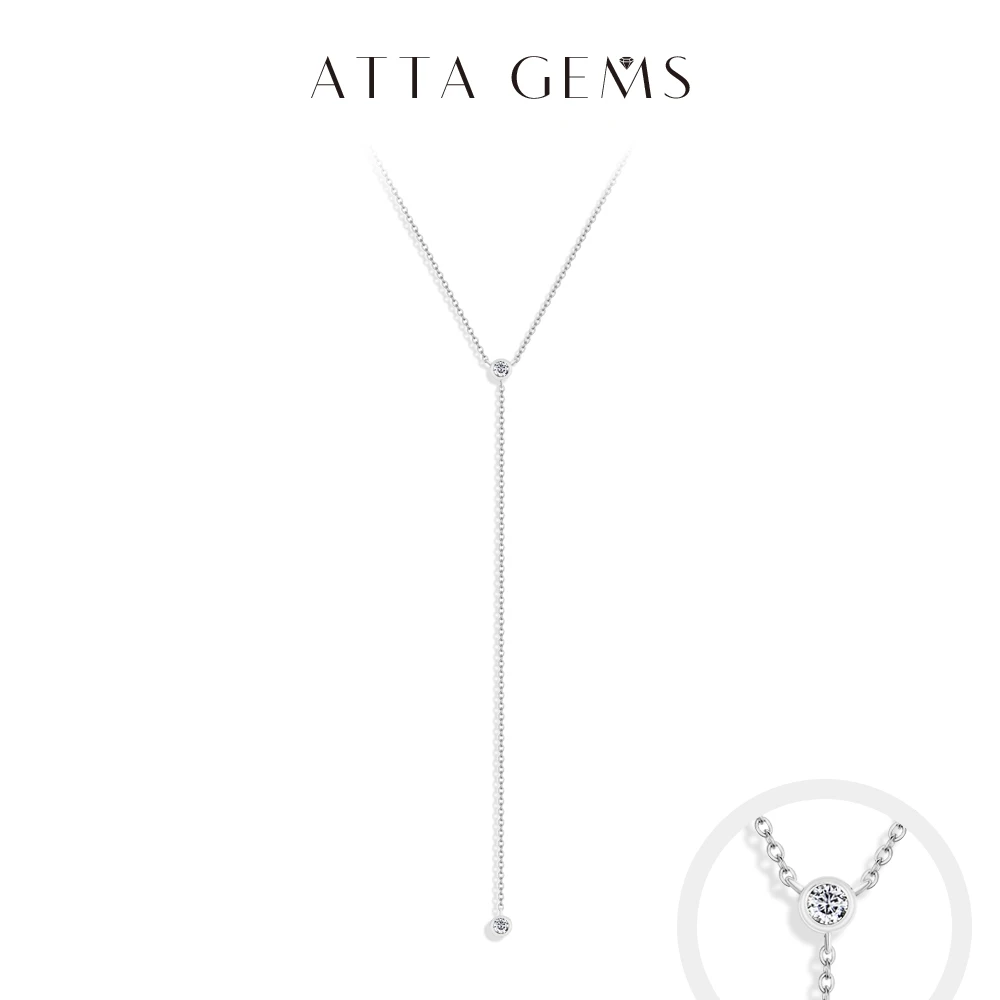 

ATTAGEMS 925 Sterling Silver Long Chain Necklace for Women D VVS1 Moissanite 3.0mm Round Cut Charm Y Shape Pendant Fine Jewelry